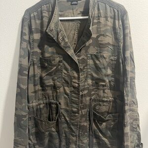 Camo Utility Jacket with Drawstring Waist - Olive